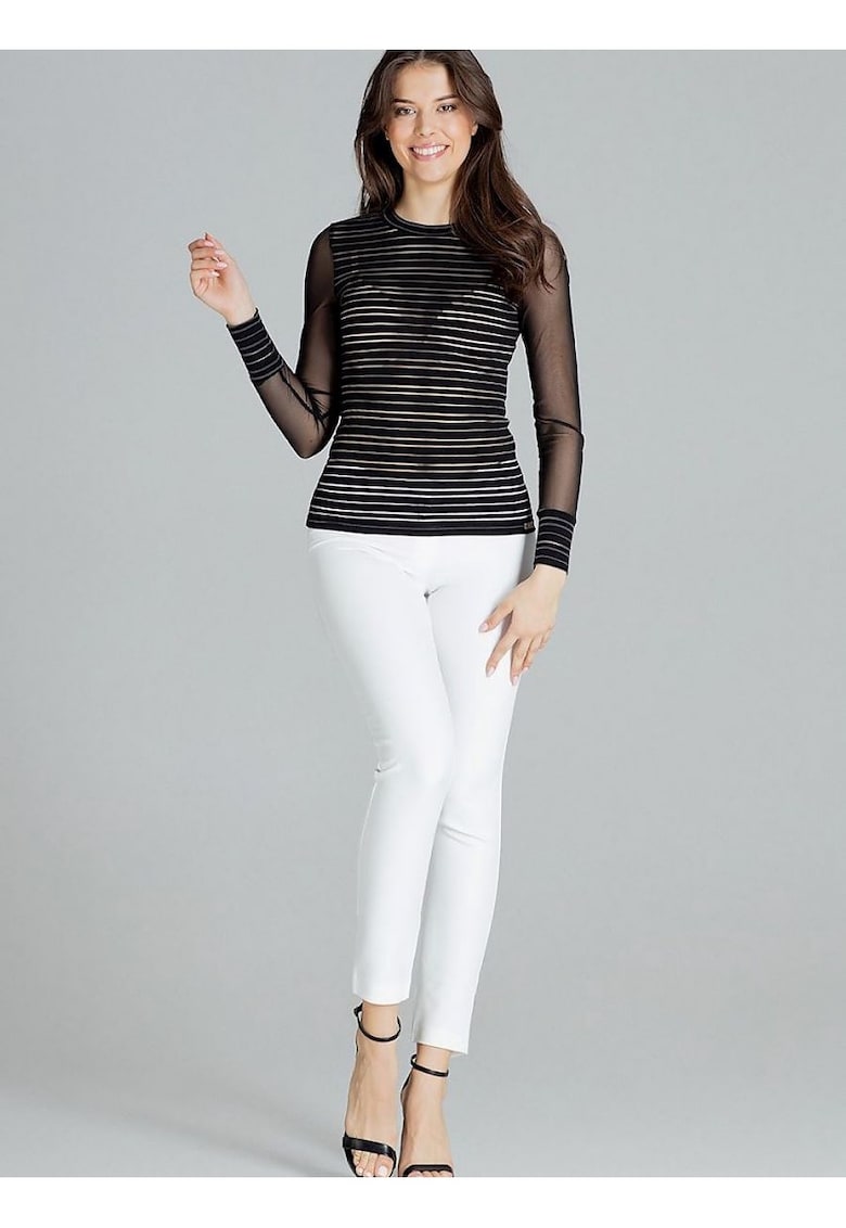 Oferte la Bluza dama -  cu dungi negre - maneci lungi din plasa - negru - viscoza.