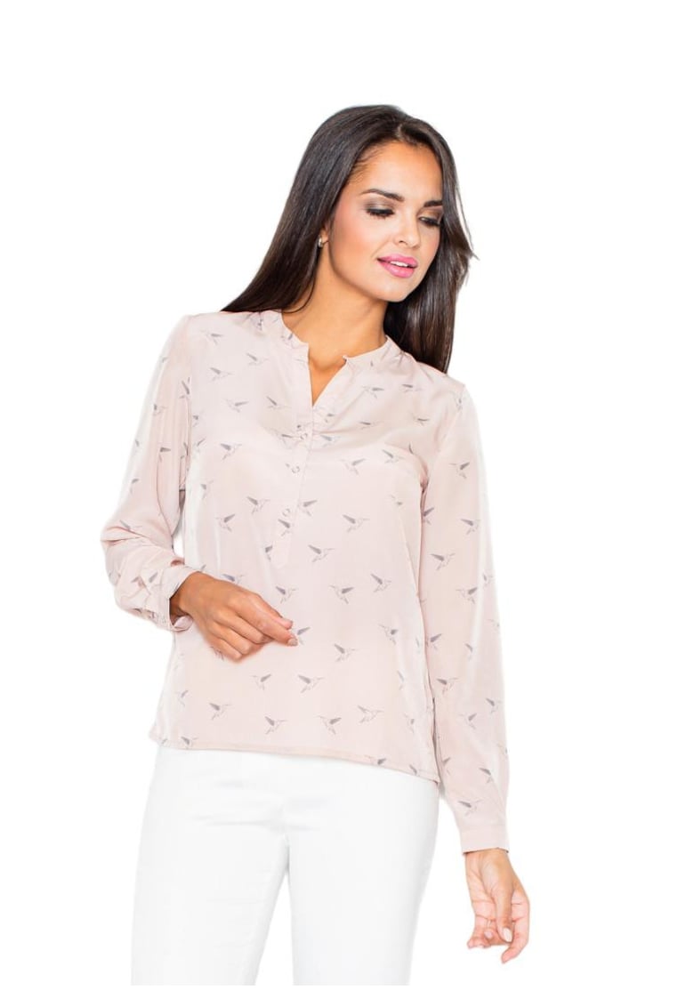 Oferte la Camasa eleganta  M254 fara guler - motiv animale - roz - poliester