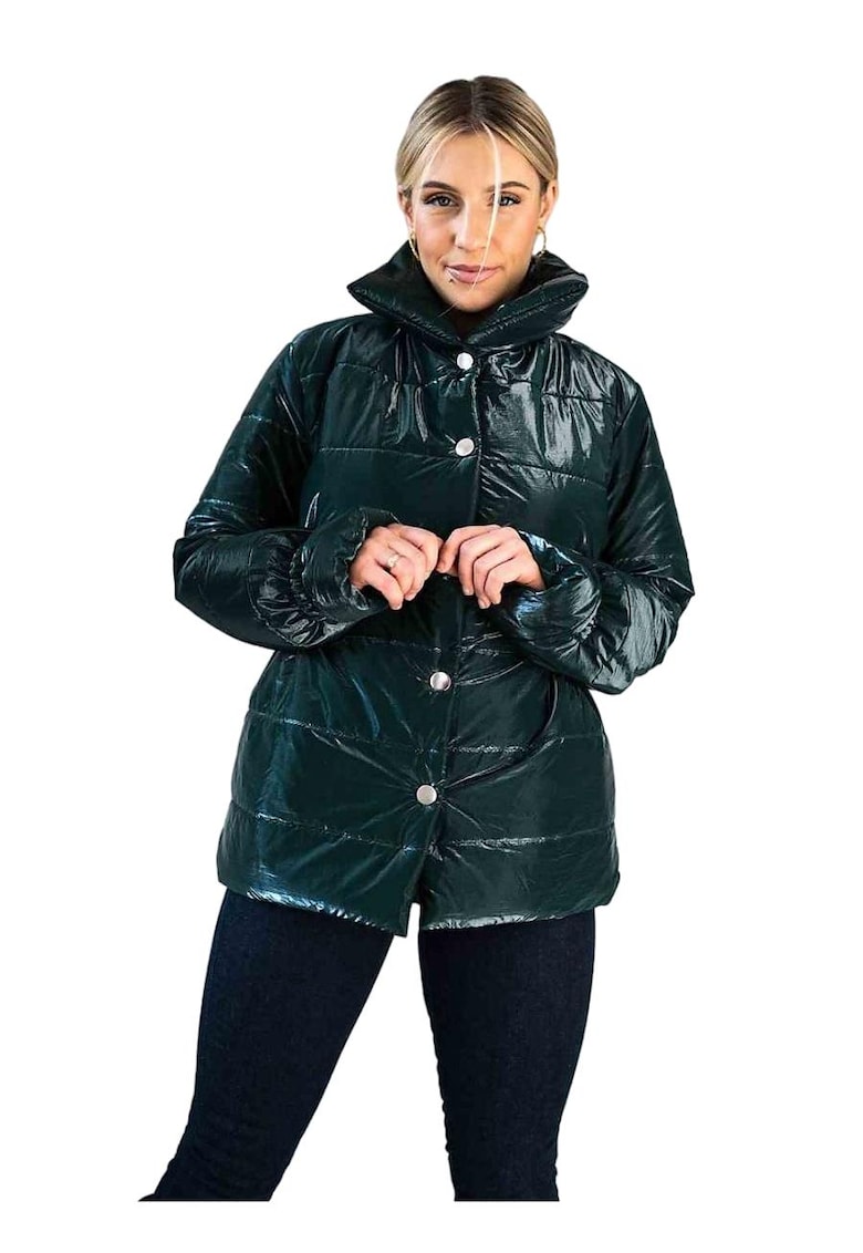 Oferte la Geaca  matlasata - cu guler ridicat - talie si maneci elastice - poliester - verde