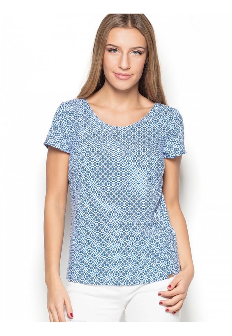 Oferte la Bluza dama  model geometric - maneci scurte - albastru - textil -