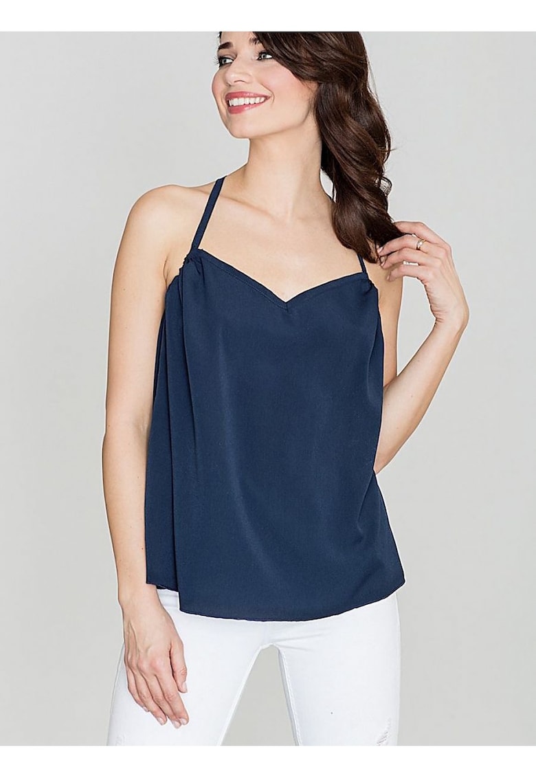 Oferte la Bluza dama -  bleumarin - decolteu la spate - volan la spate - poliester.