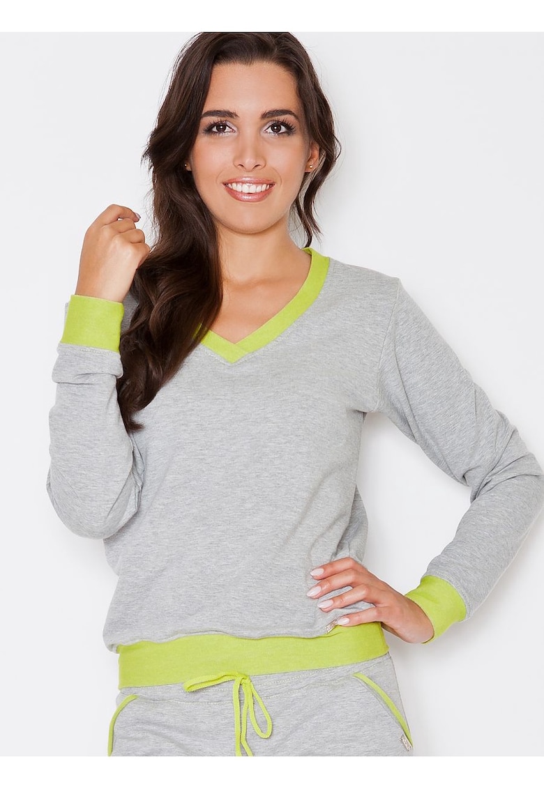 Oferte la Bluza dama  gri - maneci lungi - decolteu in V - bumbac 75%