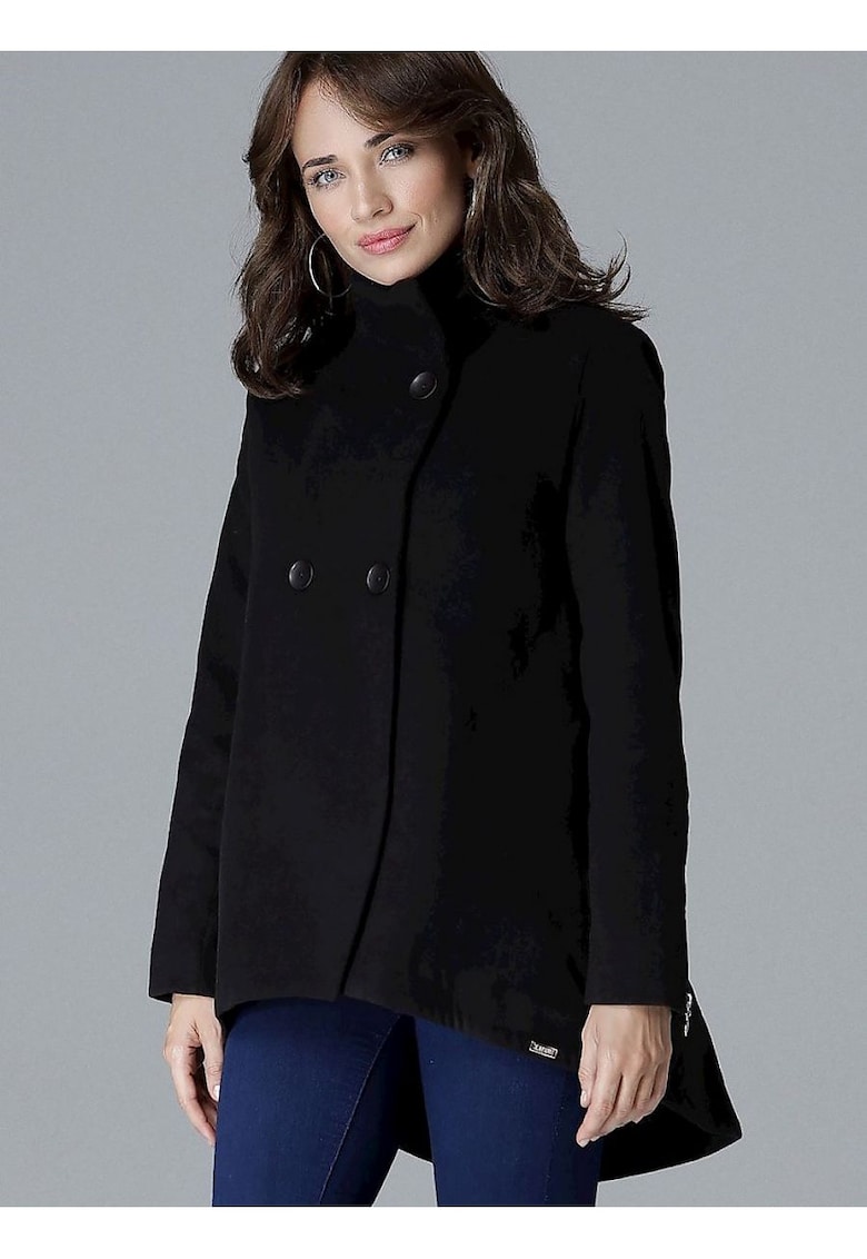 Oferte la Palton dama -  neagra - cu guler ridicat - maneci cu fermoar - 80% viscoza -