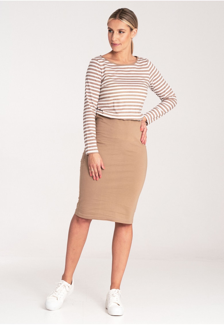Oferte la Rochie bicolora  M1057 - bej - material elastic - confortabil - bumbac