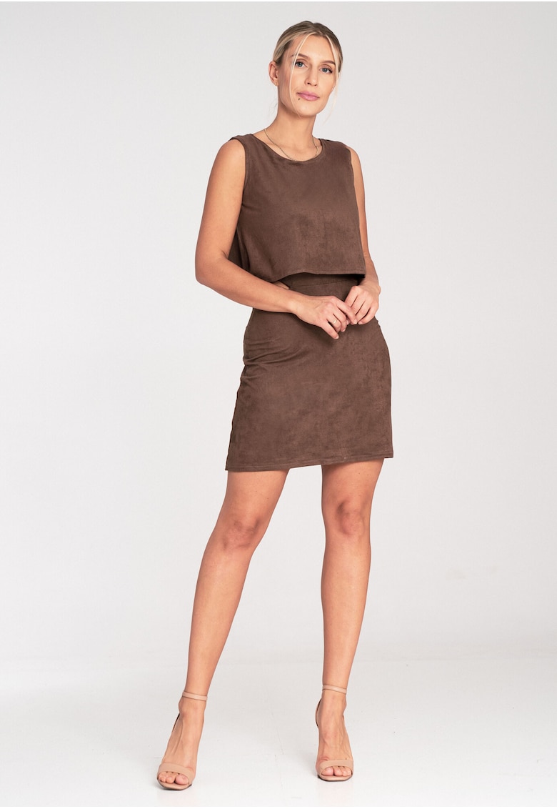 Oferte la Rochie  M1060 - imitatie piele intoarsa - fara bretele - maro