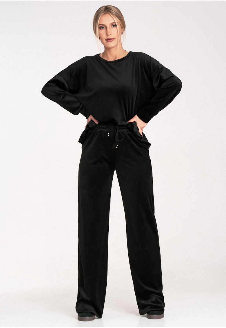 Oferte la Trening dama  poliester/elastan - hanorac si pantaloni evazati - negru -