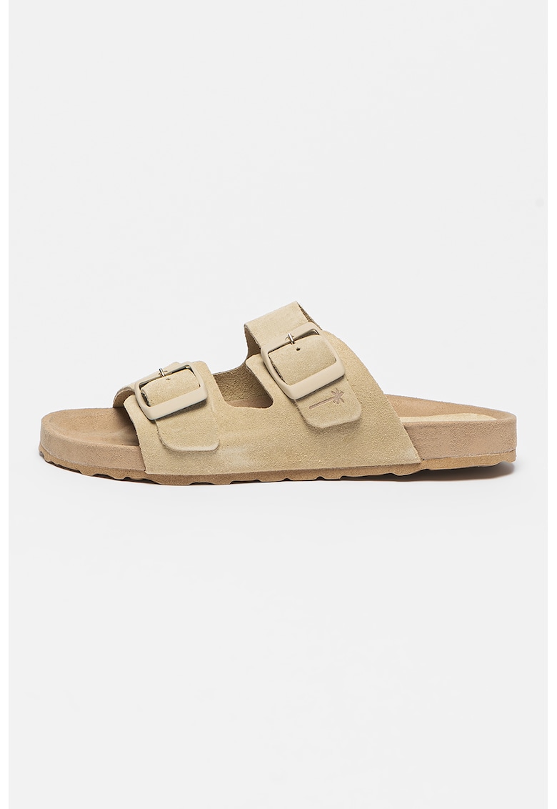 Oferte la Papuci de piele intoarsa cu catarame Hamptons - Kaki