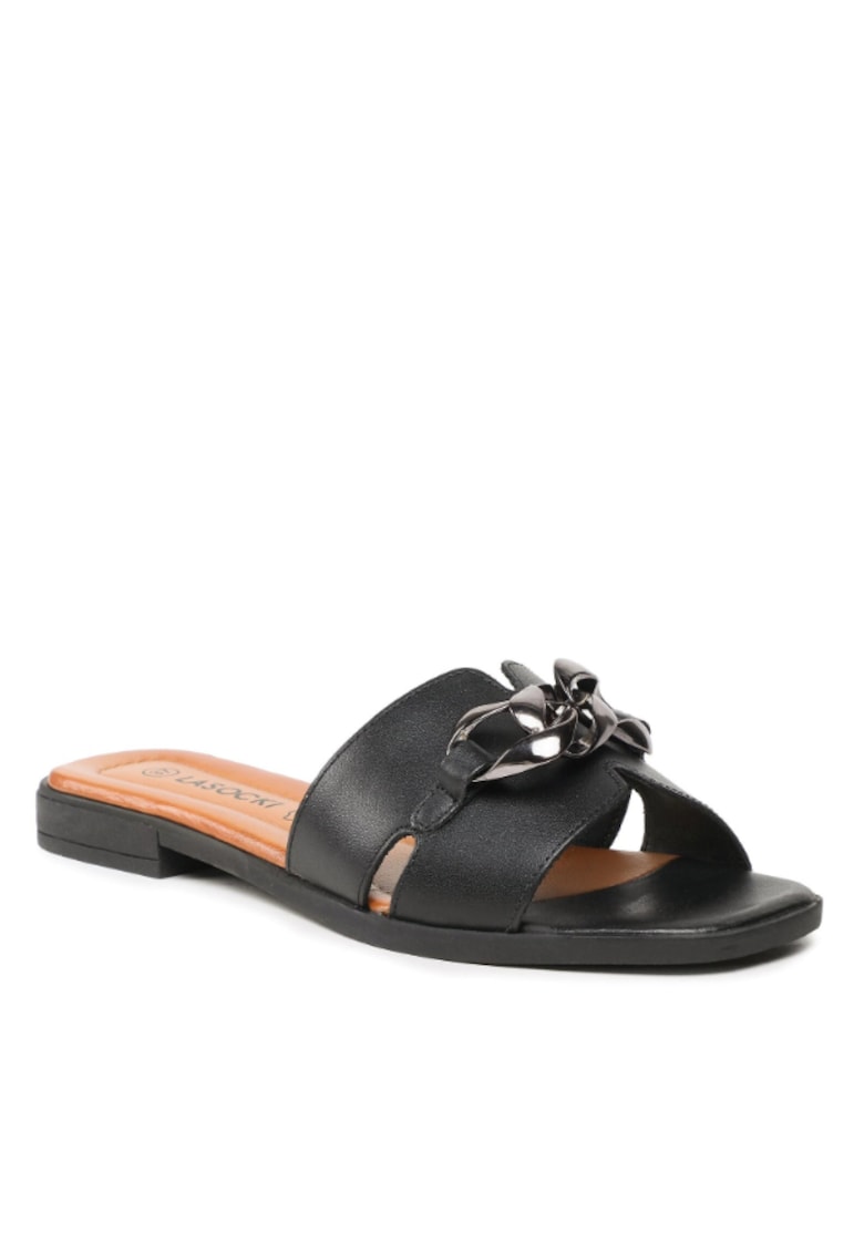 Oferte la Papuci flip-flop dama -  Piele naturala - Negru - Negru