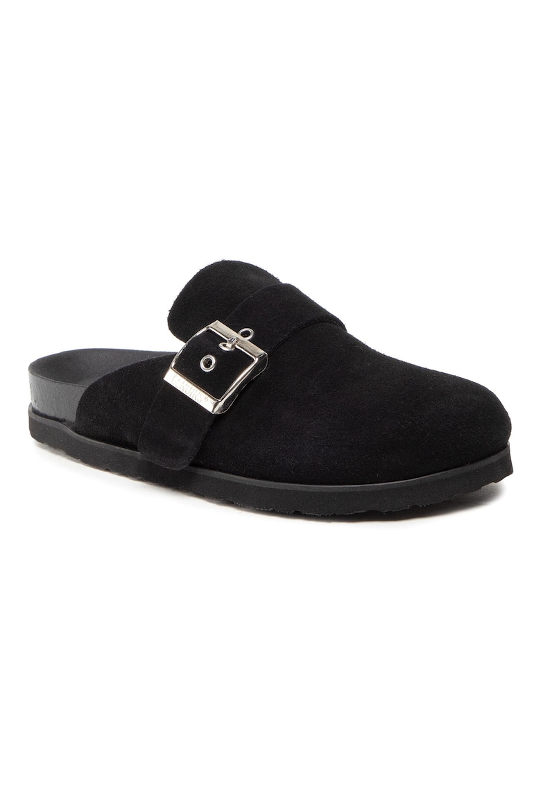 Oferte la Papuci flip-flop dama -  Piele naturala/Velur - Negru