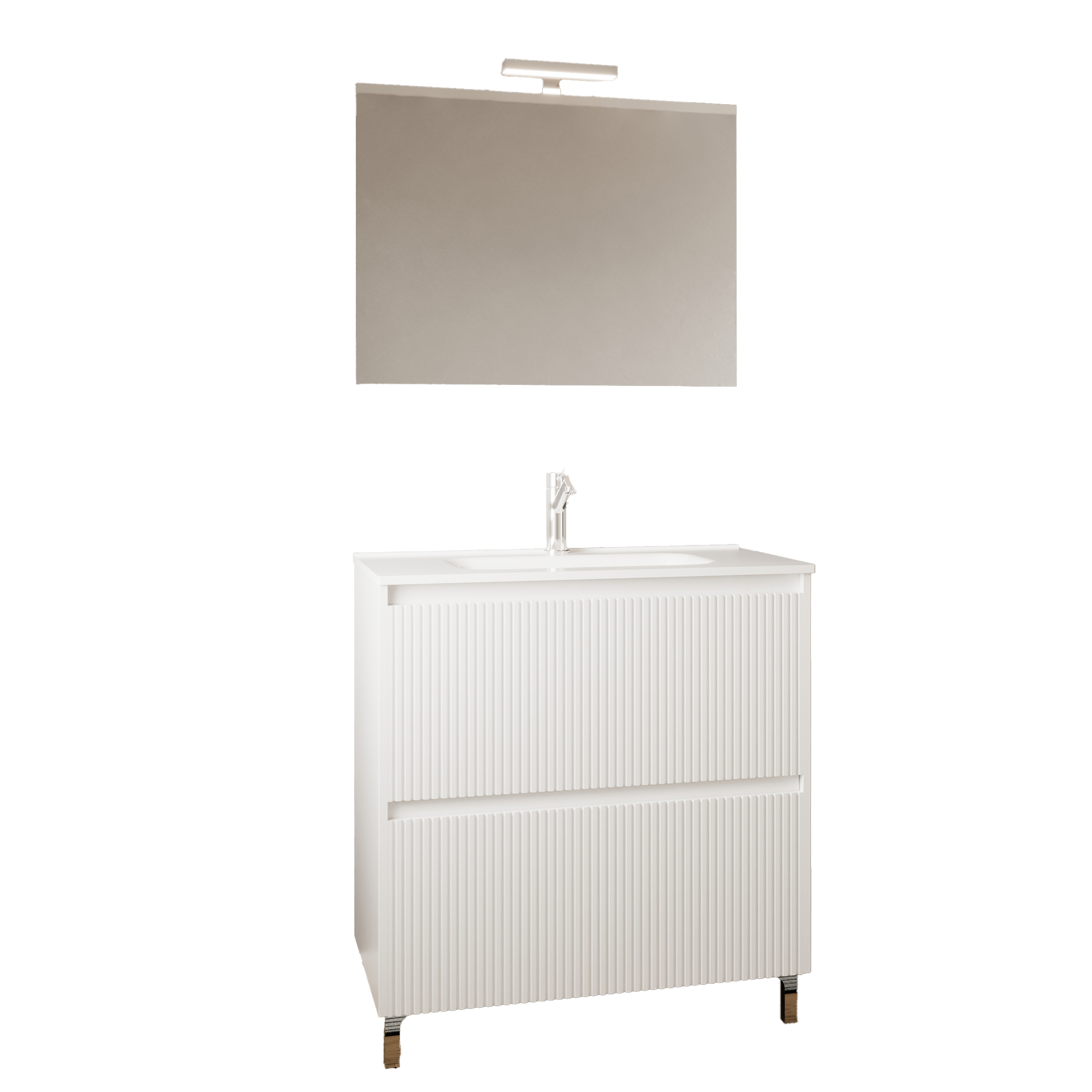 Oferte la Set mobilier baie Savini Due Parma, oglinda + baza, PAL/MDF, alb, 80 cm