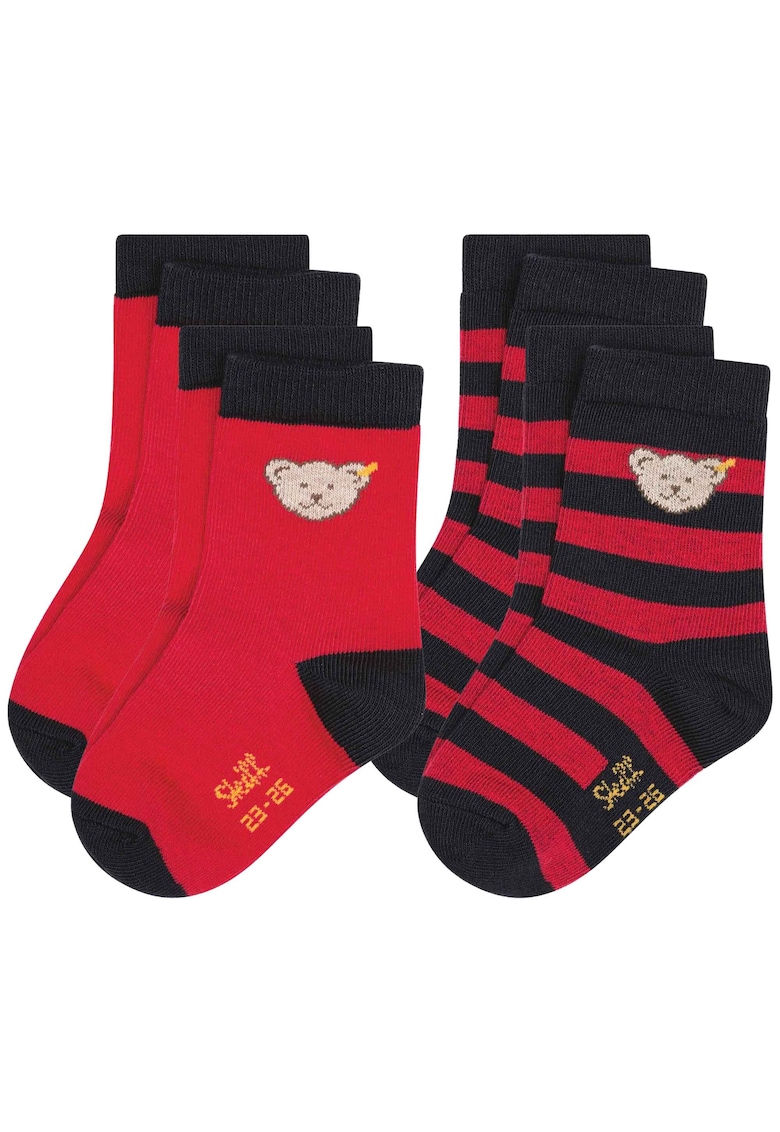 Oferte la Set de soosete cu dungi - 4 perechi - Rosu