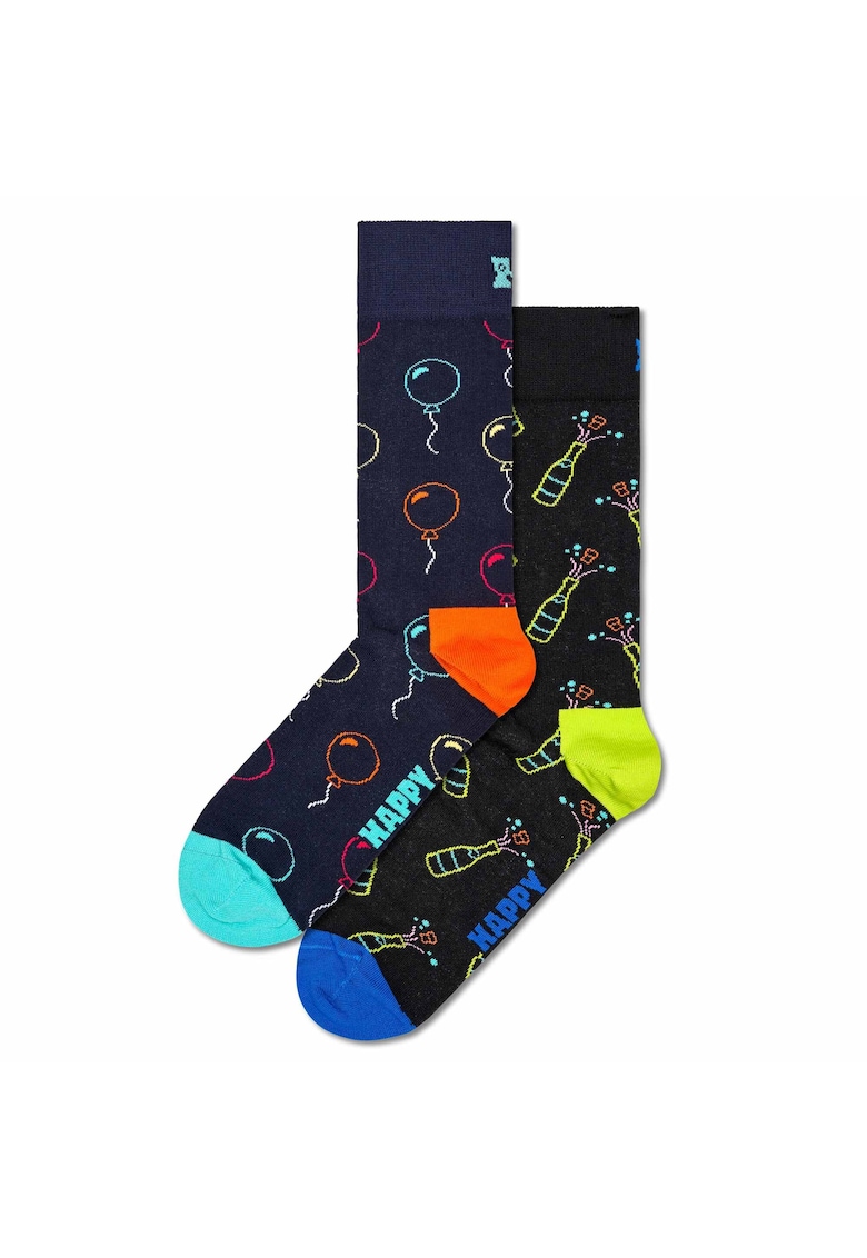 Oferte la Set de 2 perechi de sosete lungi unisex cu model - Portocaliu/Bleumarin