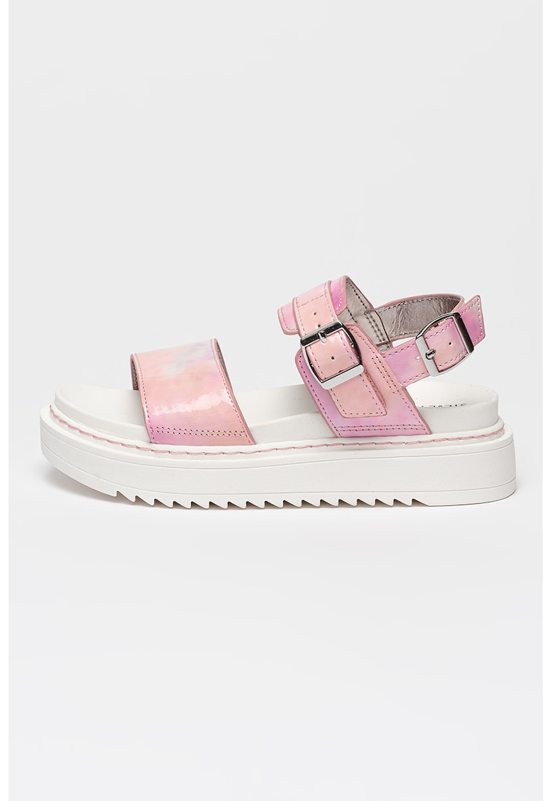 Oferte la Sandale de piele ecologica cu aspect lacuit Jcadet - Alb/Roz pastel