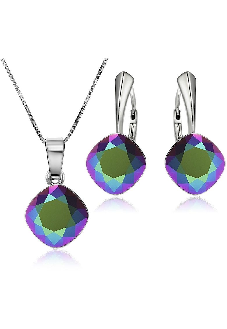 Oferte la Set Argint 925 placat cu rodiu cu cristale Swarovski® Princess Square 10mm Scarabeus Green Leverback + Lant