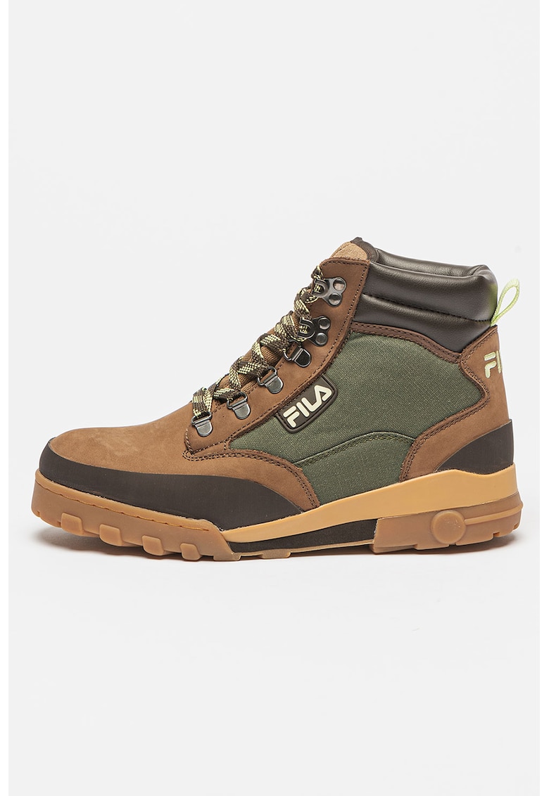 Oferte la Ghete cu insertii de piele nabuc Grunge - Maro/Verde feriga