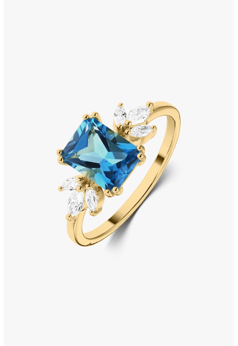 Oferte la Inel placat cu aur de 14K decorat cu topaz si zirconia - Auriu/Albastru/Argintiu