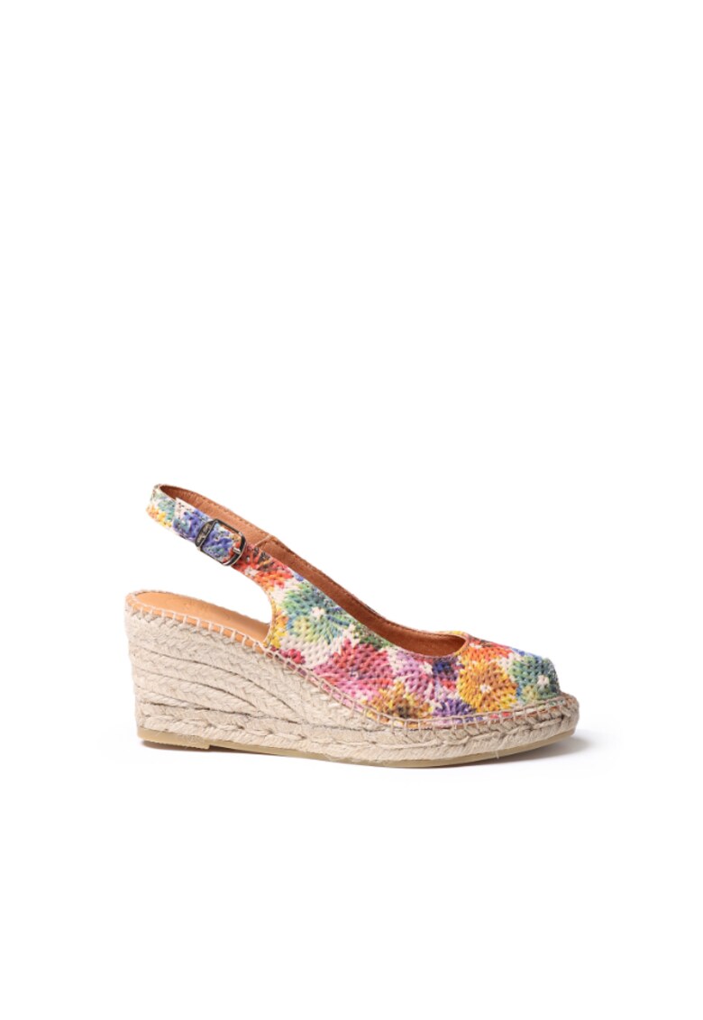 Oferte la Sandale tip espadrile cu talpa wedge Carol-DM -  Piele - Model floral - Multicolor - Multicolor