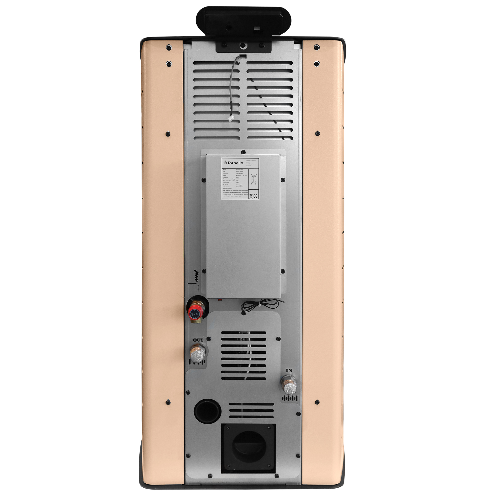 Pachet Termosemineu peleti Fornello SERENA W25 25 kw culoare Ivory complet echipat pompa circulatie vas expansiune automatizare kit evacuare 3.5 ml Boiler Termoelectric Fornello 100 l Termostat Radio Comanda Computherm Q3 RF Aspirator Cal