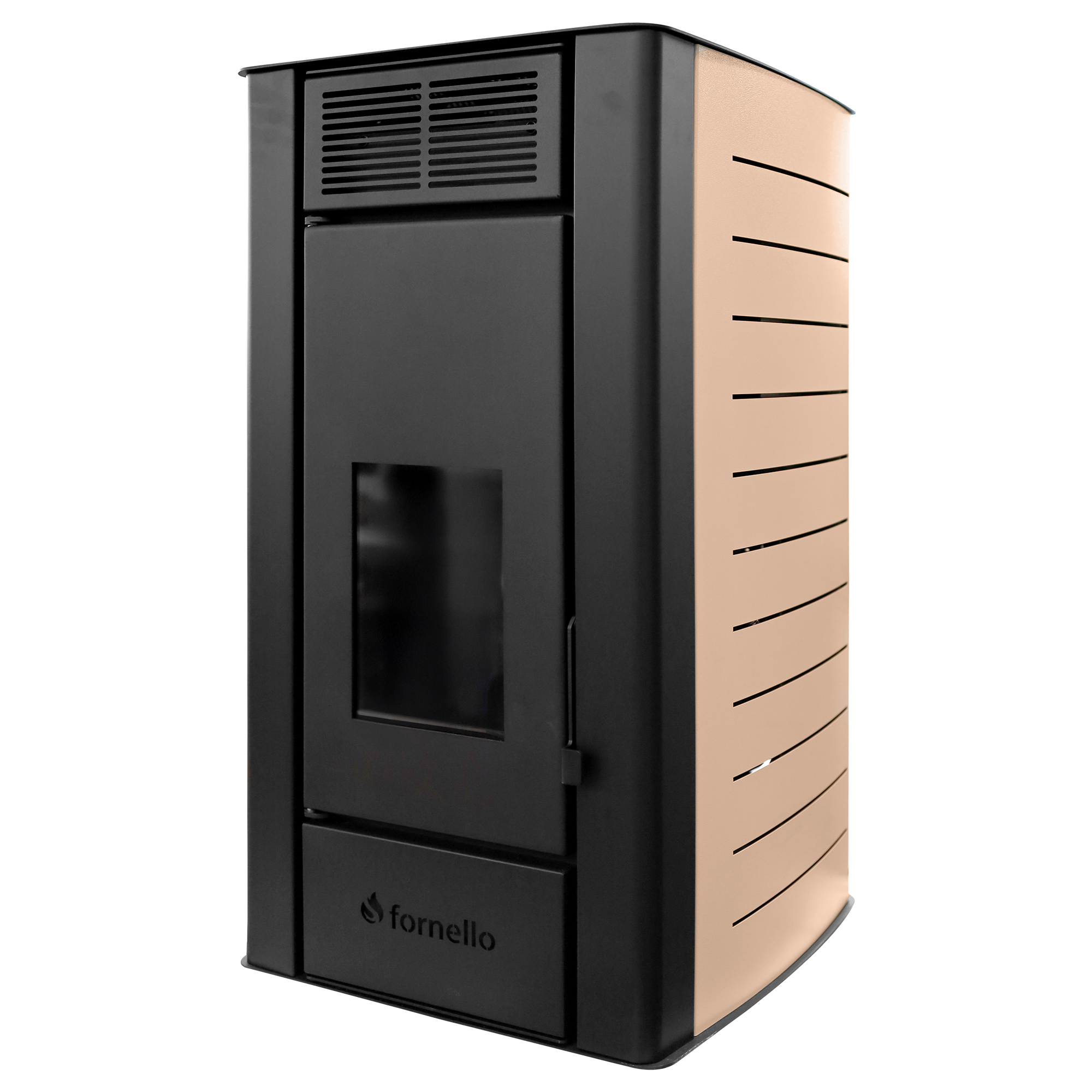 Pachet Termosemineu peleti Fornello SERENA W25 25 kw culoare Ivory complet echipat calorifere aluminiu Fornello Alvo pompa vas expansiune automatizare kit evacuare 3.5 ml Boiler Termoelectric Fornello 100 l Termostat Aspirator