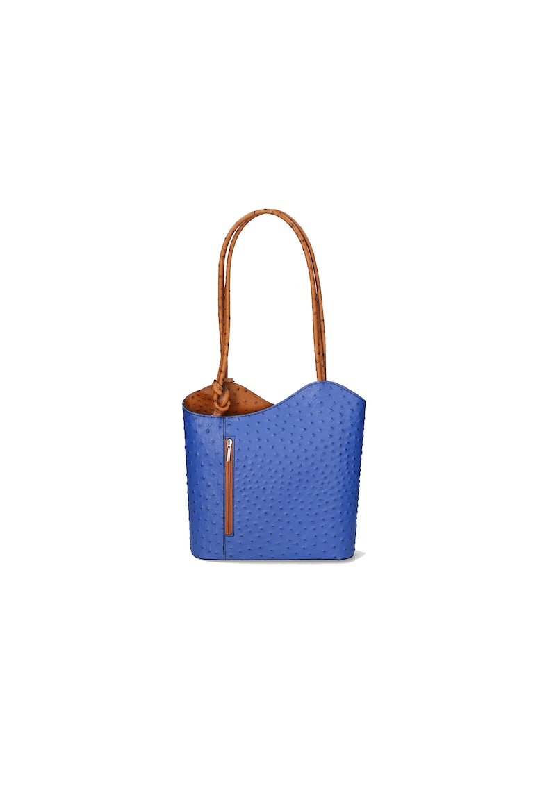 Oferte la Rucsac de piele cu imprimeu piele de strut - Albastru royal/Caramel