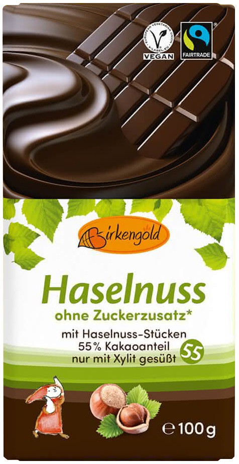 Oferte la Ciocolata neagra cu alune fara adaos de zahar 55% cacao, 100g Birkengold
