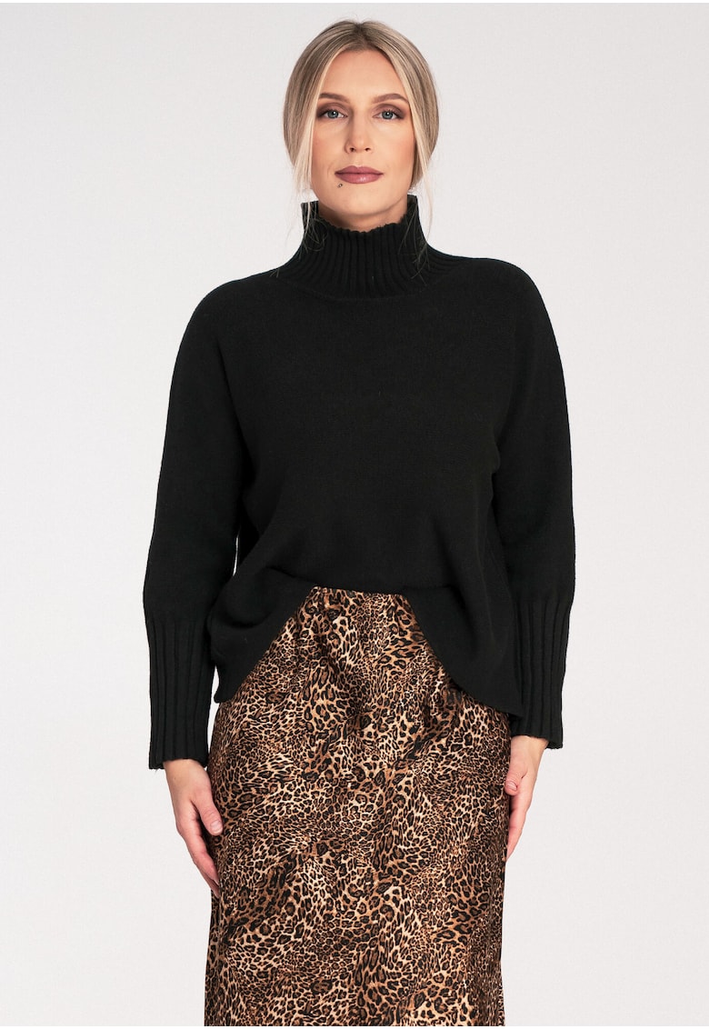 Pulover dama - elegant - cu guler - negru - fabrica tricotata -