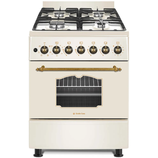 Oferte la Aragaz rustic 4 arzatoare gaz Cuptor electric 57x57cm Alma Retro Rotisor Ventilator Aprindere electrica Crem