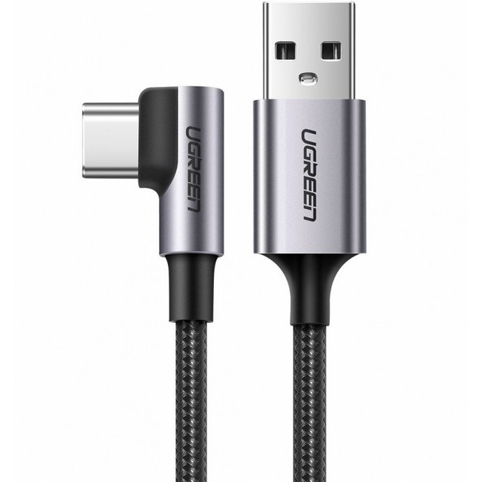 Cablu de Date si Incarcare US284 USB la USB Type-C Angled 90 3A 2m Negru