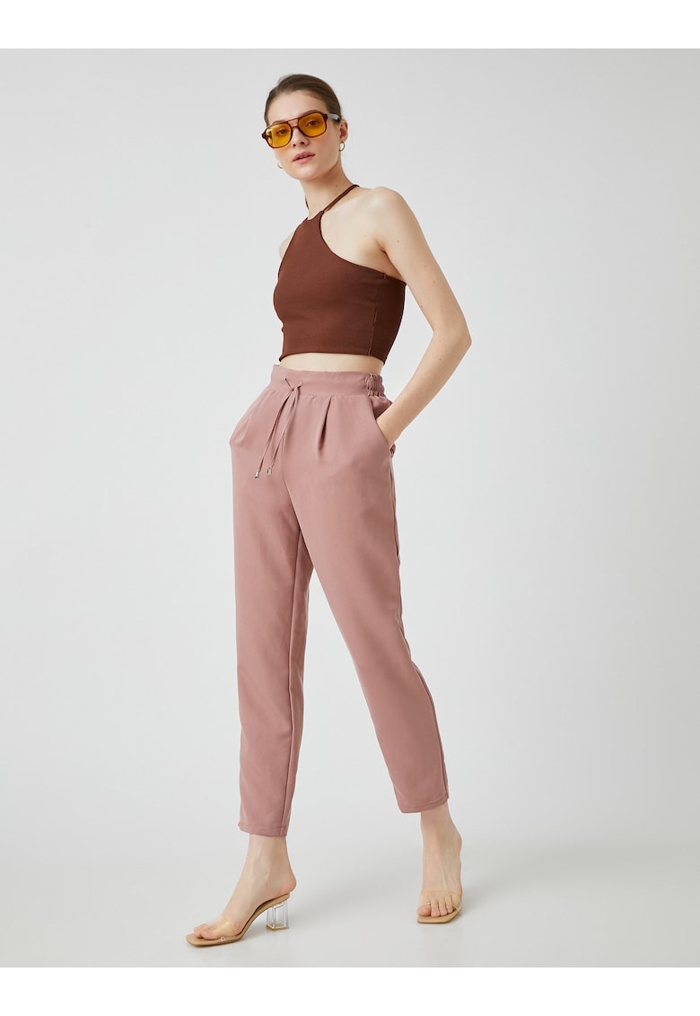 Pantaloni crop din amestec de modal - Roz
