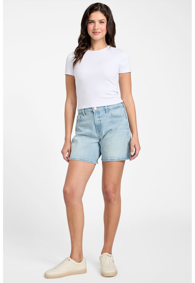 Blugi scurti cu aspect decolorat - Albastru pastel