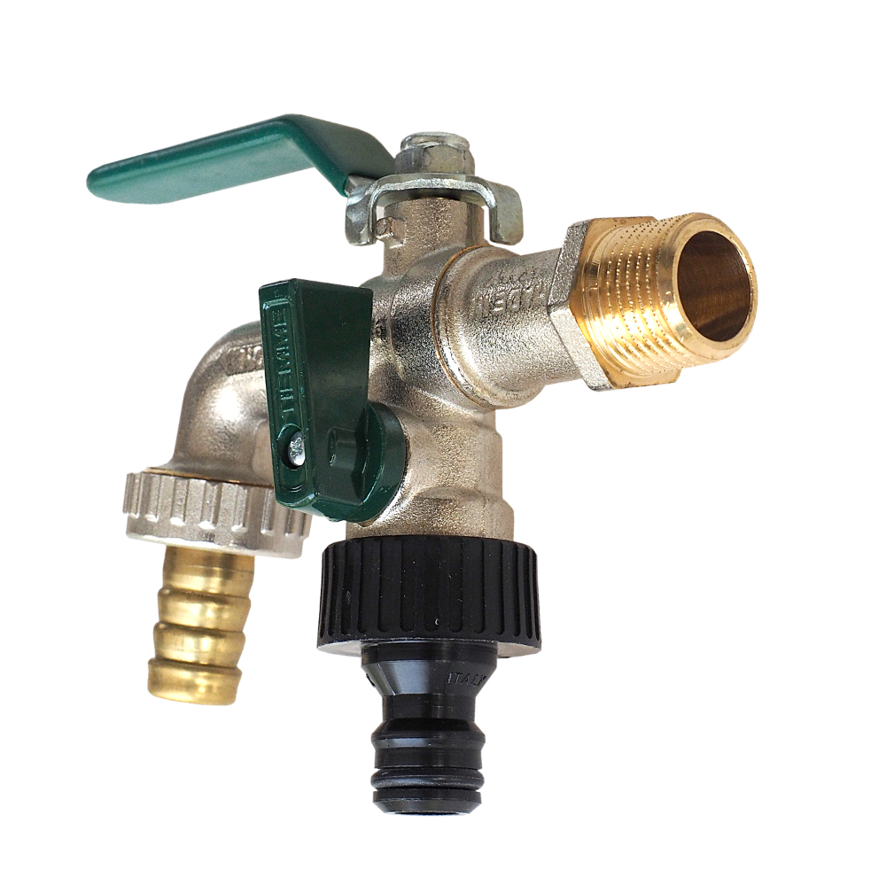 Robinet de gradina Eolo Duplex No Frost portfurtun cu maneta de otel verde plata, 1/2