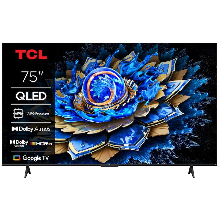 Televizor Smart QLED Seria T69C 75Inch / 189CM Ultra HD 4  Google TV Clasa F Negru