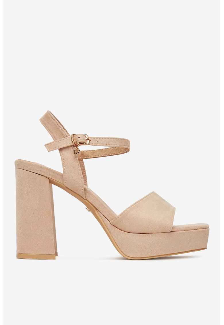 Sandale cu toc  Textil - Nuanta Bej - Bej