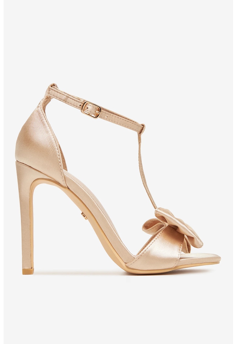 Sandale cu toc  Material Textil - Culoare Bej - Bej