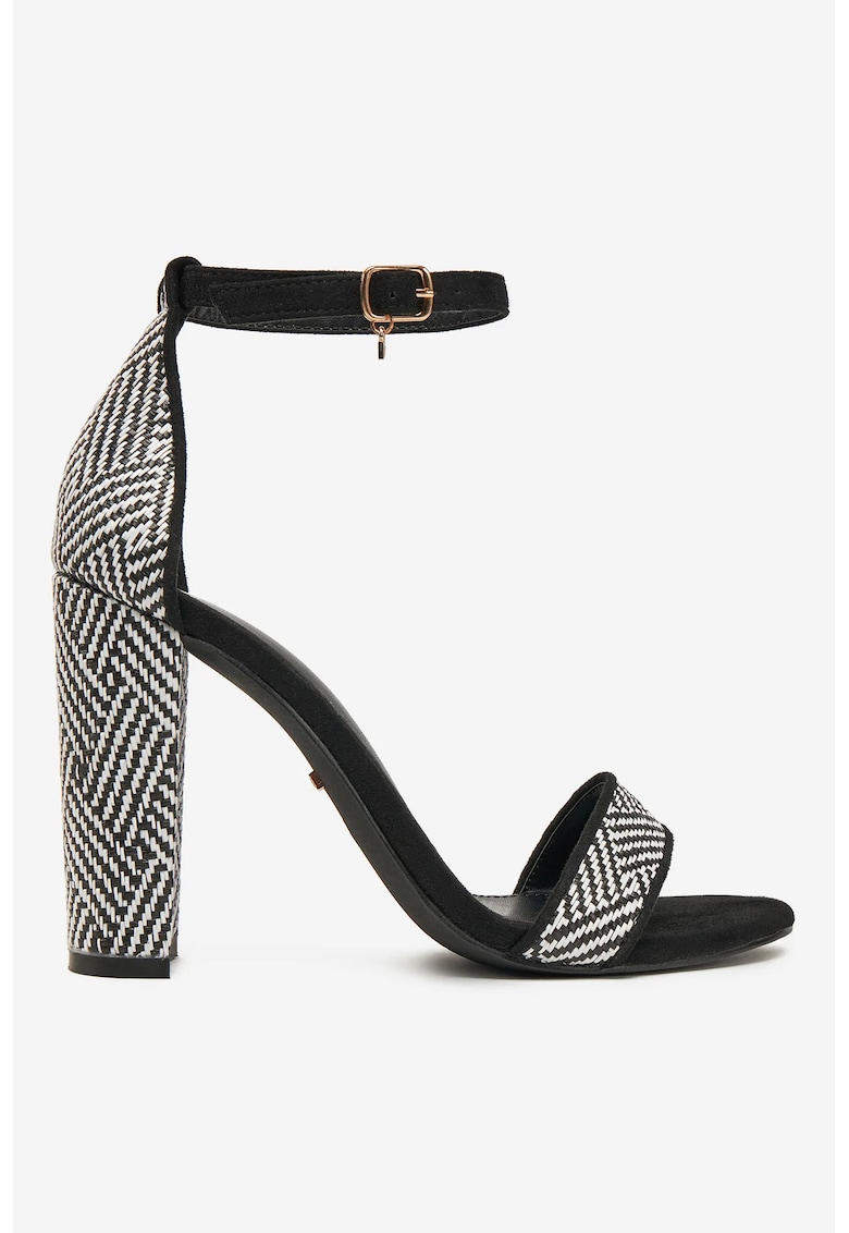 Sandale cu toc din textil - Negru