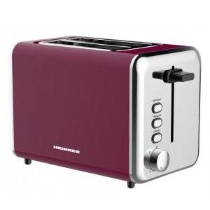 Prajitor de paine HEINNER TP-1000BG,  capacitate: doua felii, 6 nivele de rumenire, 3 functii: dezghetare, oprire, reincalzire, tavita de firimituri detasabila, spatiu depozitare cablu de alimentare, material: inox, visiniu