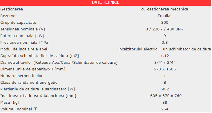 PRODUS RESIGILAT CU DEFECTE ESTETICE DAR IN PERFECTA STARE DE FUNCTIONARE !!! Boiler termoelectric cu o serpentina Eldom FV30067S 9000 W 300 l montaj pe sol 0.8 Mpa