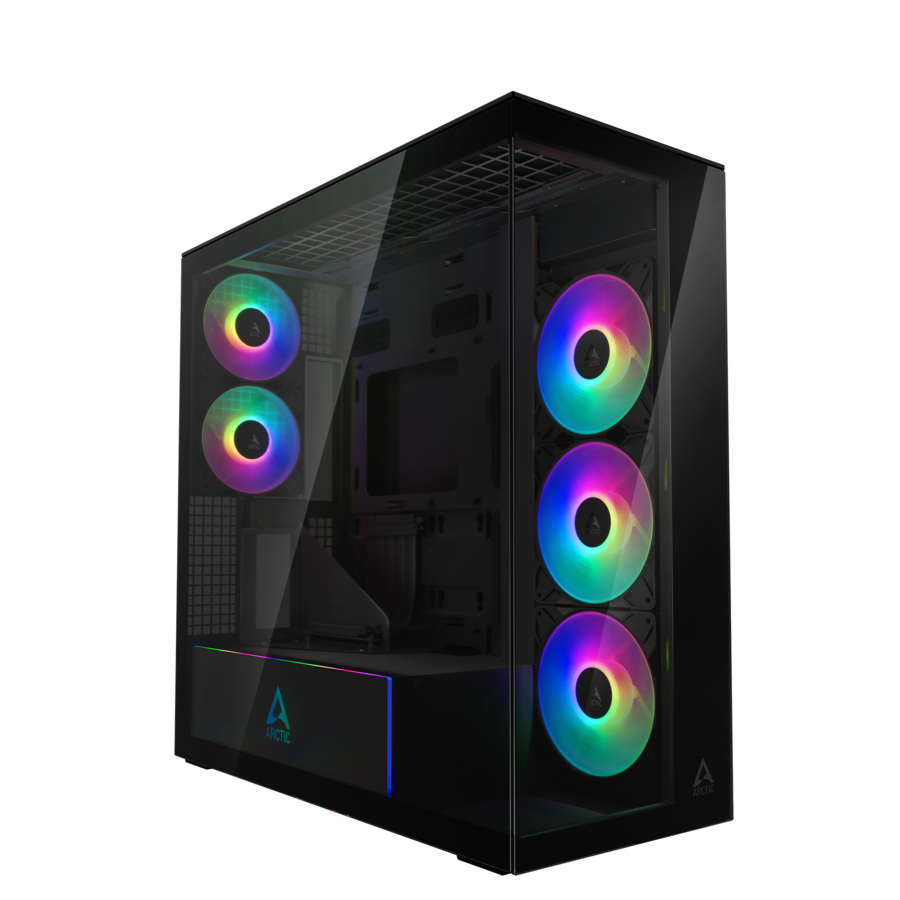 Oferte la Carcasa Xtender Mirror BK VG Mid Tower Max 8xfan 3xP14 ProR ARGB si 2xP12Pro ARGB Instalate PSU shroud 24 LED ARGB USB-C x 1 USB 3.2 x 2 Audio+Mic 7 Sloturi Expans Negru