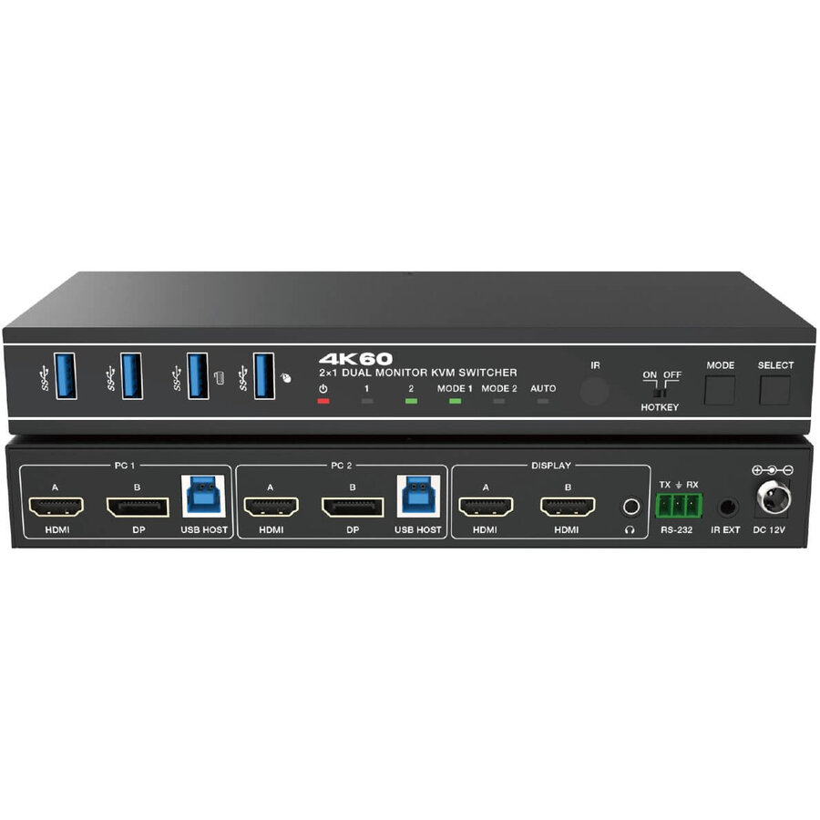 Switcher KVM HDC-KSWB22HD Dual HDMI si Display Port 4K@60Hz  HDR/HDR10/HDR10+/Dolby Vision RS232 Telecomanda Negru