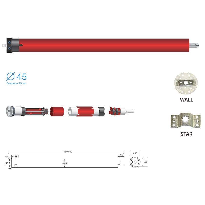 Motor tubular EURO30W/O, 30 Nm, alimentare la retea 230 V
