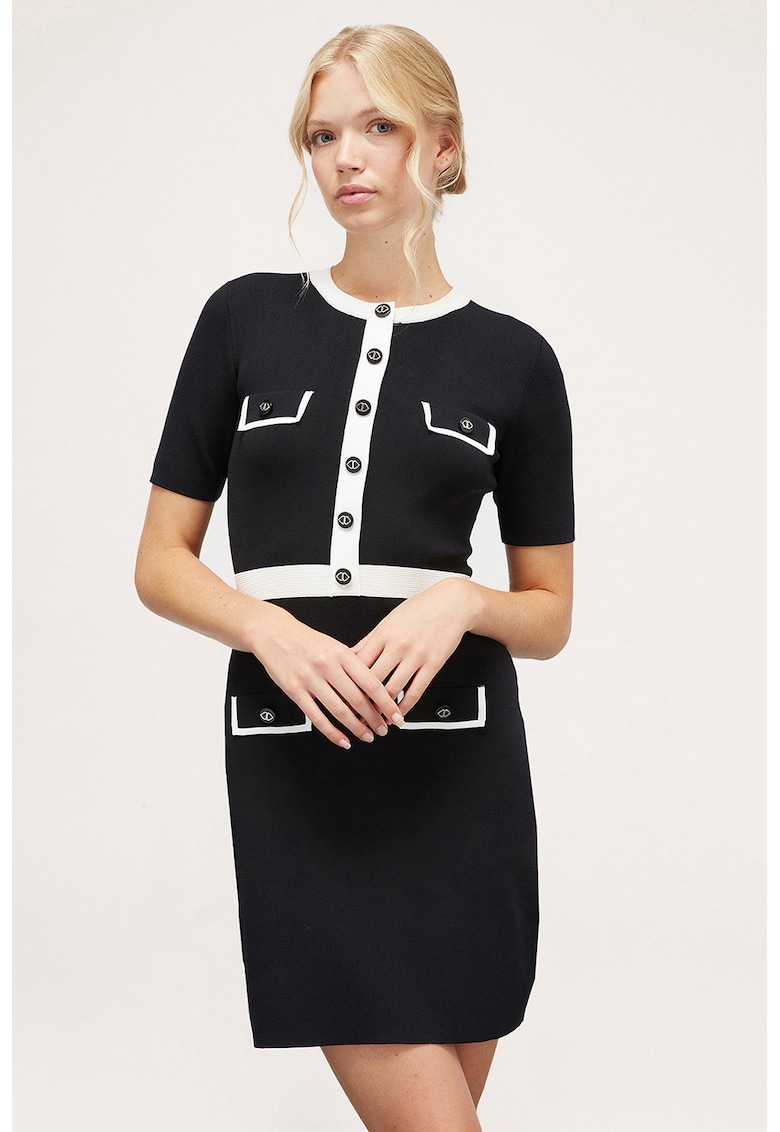 Rochie mini cu buzunare decorative - Negru/Alb optic