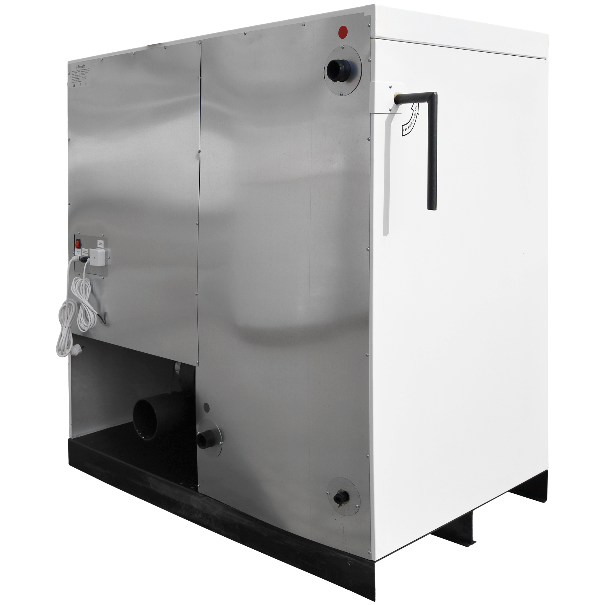 Centrala pe peleti Fornello Eco Energy 50 kW echipata cu automatizare afisaj digital arzator fonta curatare mecania a drumurilor de fum buncar peleti integrat 130 kg