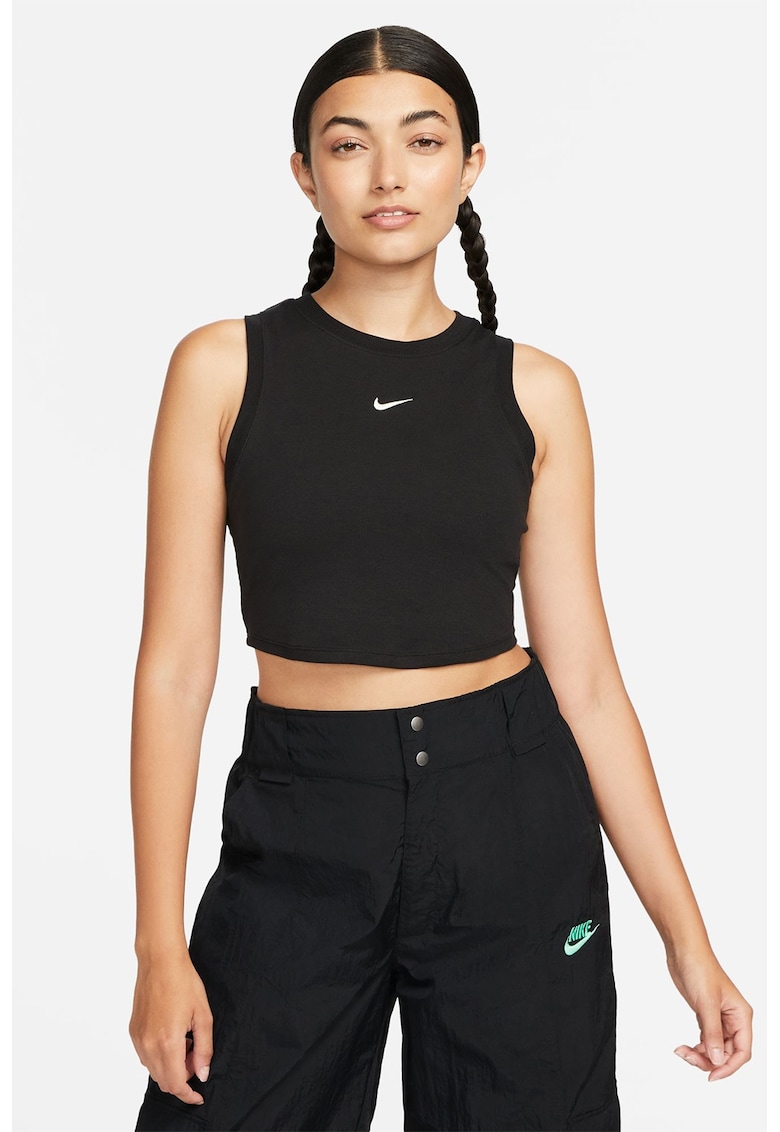 Oferte la Top crop din amestec de lyocell cu detaliu logo - Negru