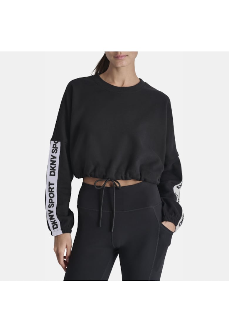 Hanorac dama -  cropped - bumbac si poliester - negru