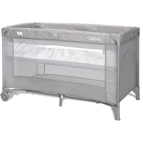 Oferte la Pat Copii Pliabil Carina 2 Nivele Deschidere Laterala Cu Fermoar Prevazut Cu Roti Cu Frana Grey Stars