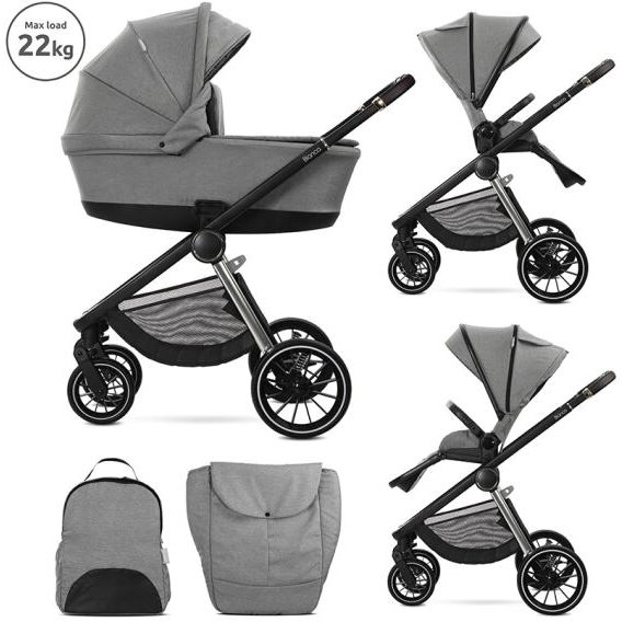 Carucior Set 2 in 1 Bianca Cos Landou Individual cu Maner de Transport Cadru din Aluminiu pana la 22Kg Grey