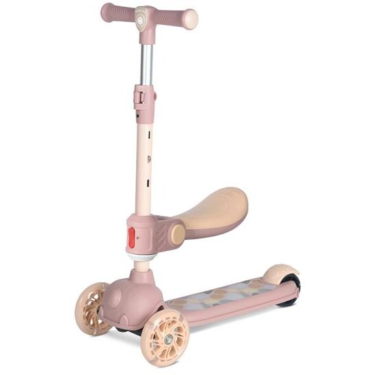 Oferte la Trotineta Copii Jetster Plus 3 Ani+ Scaun Pliabil si Reglabil in 4 Pozitii  Roti PU cu Luminite Max 20KG Bej