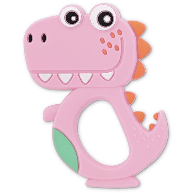Jucarie de Dentitie din Silicon Dino Lucky +3luni Roz