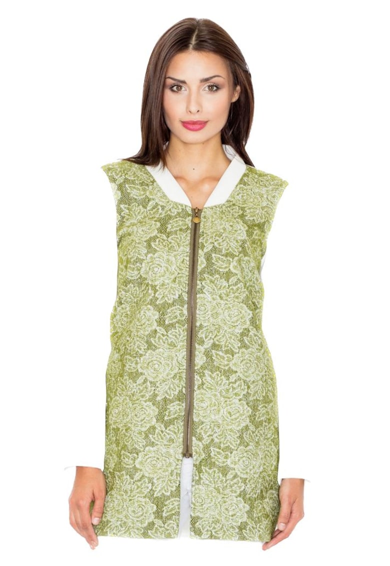 Geaca de dama din lana Yes M513 verde - Alb/Verde