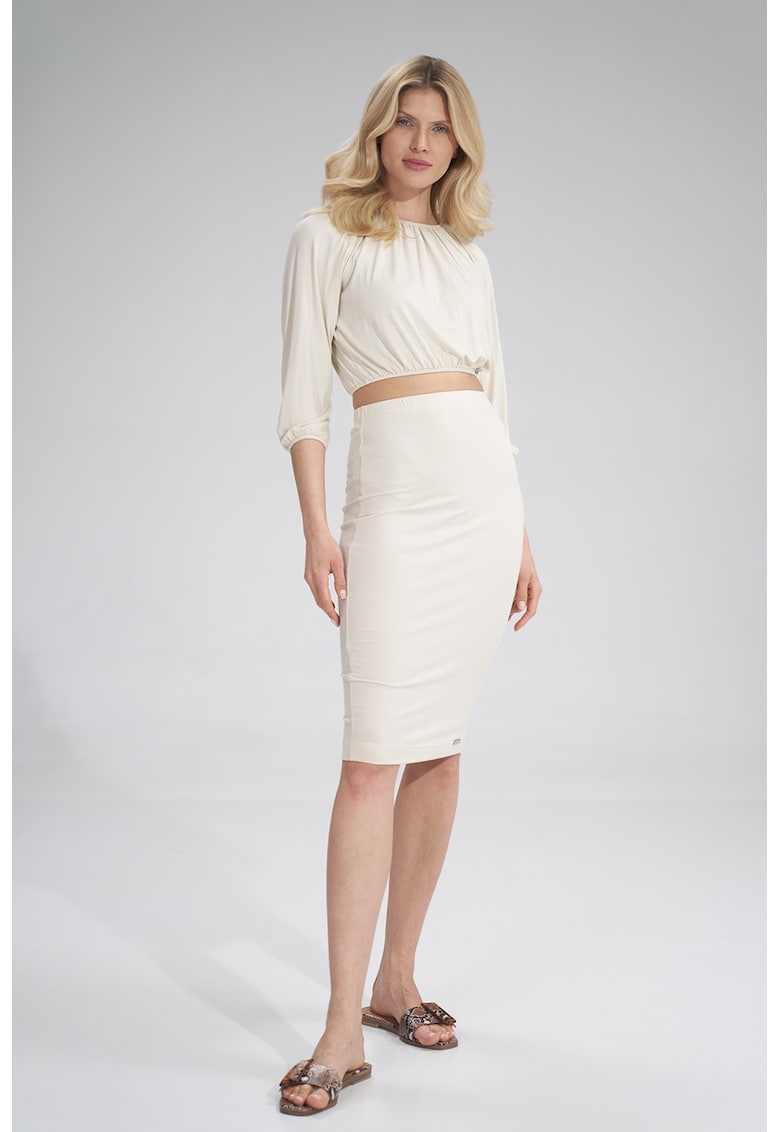 Fusta midi viscoza - ecru -